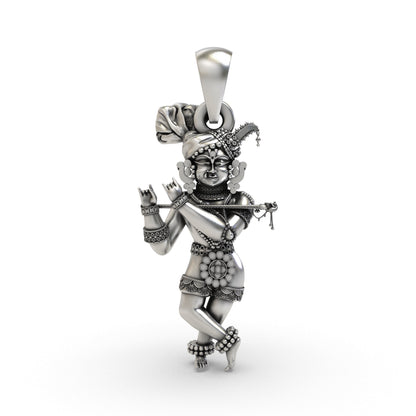 Solid Radha Raman Krishna Pendant | Pure 925 Silver Hindu God Jewelry, Vaishnav Spiritual Necklace