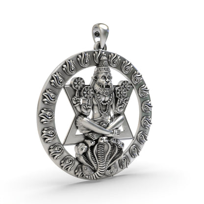 925 Silver Chakra Narasimha Pendant | Hindu God Vishnu Avatar Amulet | Spiritual Protection Jewelry