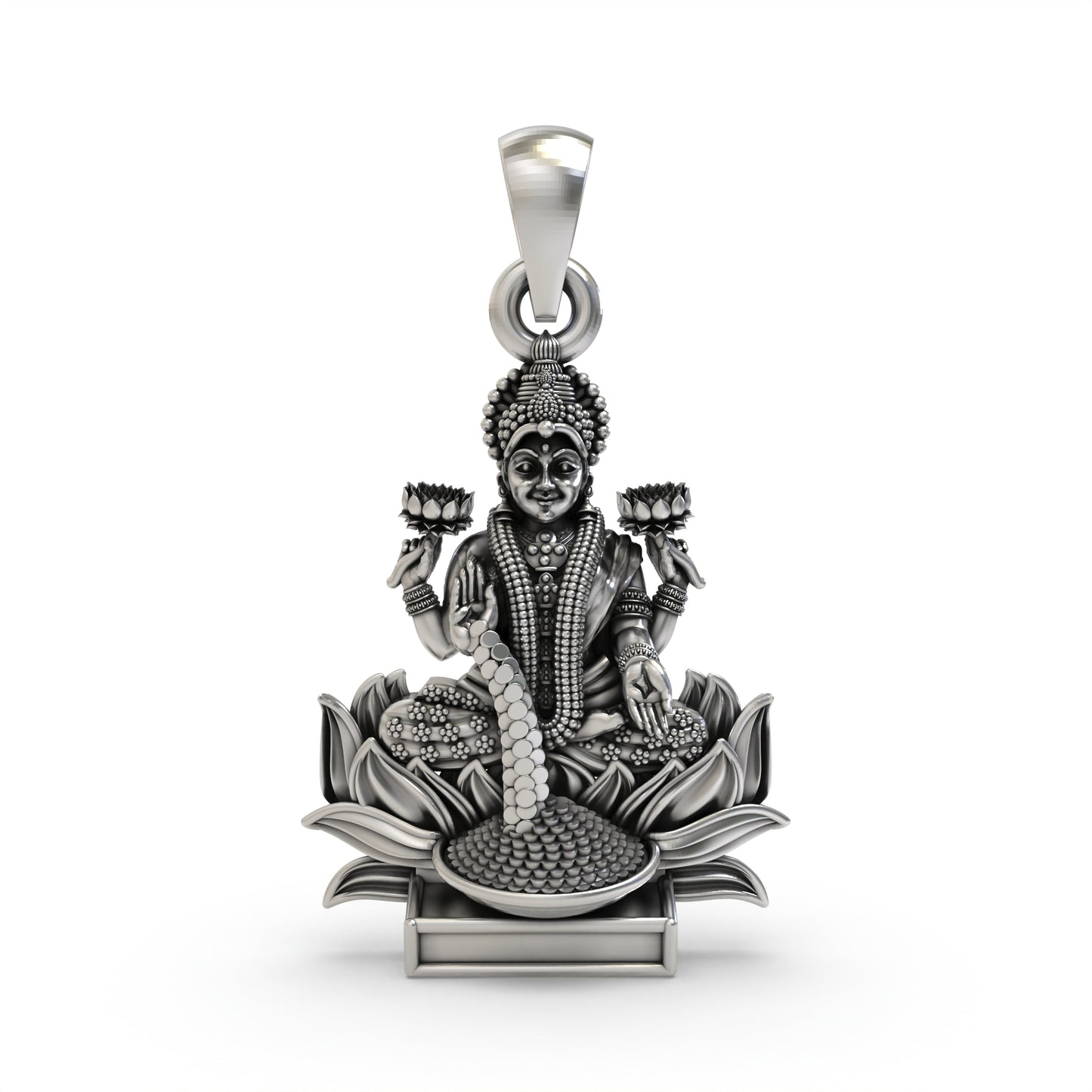 Lakshmi Maa Pendant in 925 Silver | Goddess of Wealth, Prosperity & Blessings | Hindu Spiritual Jewelry