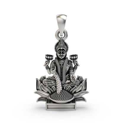 Lakshmi Maa Pendant in 925 Silver | Goddess of Wealth, Prosperity & Blessings | Hindu Spiritual Jewelry