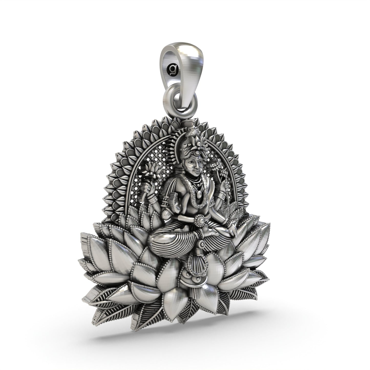 Lakshmi Maa Lotus Pendant in 925 Silver | Hindu Goddess of Wealth & Prosperity | Handmade Spiritual Jewelry