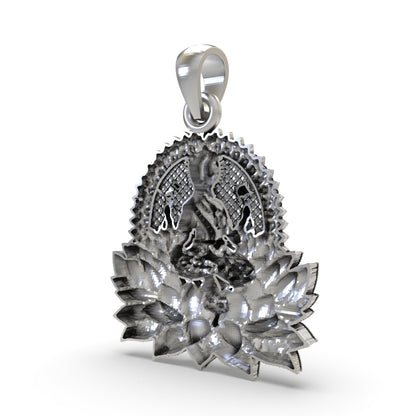 Lakshmi Maa Lotus Pendant in 925 Silver | Hindu Goddess of Wealth & Prosperity | Handmade Spiritual Jewelry
