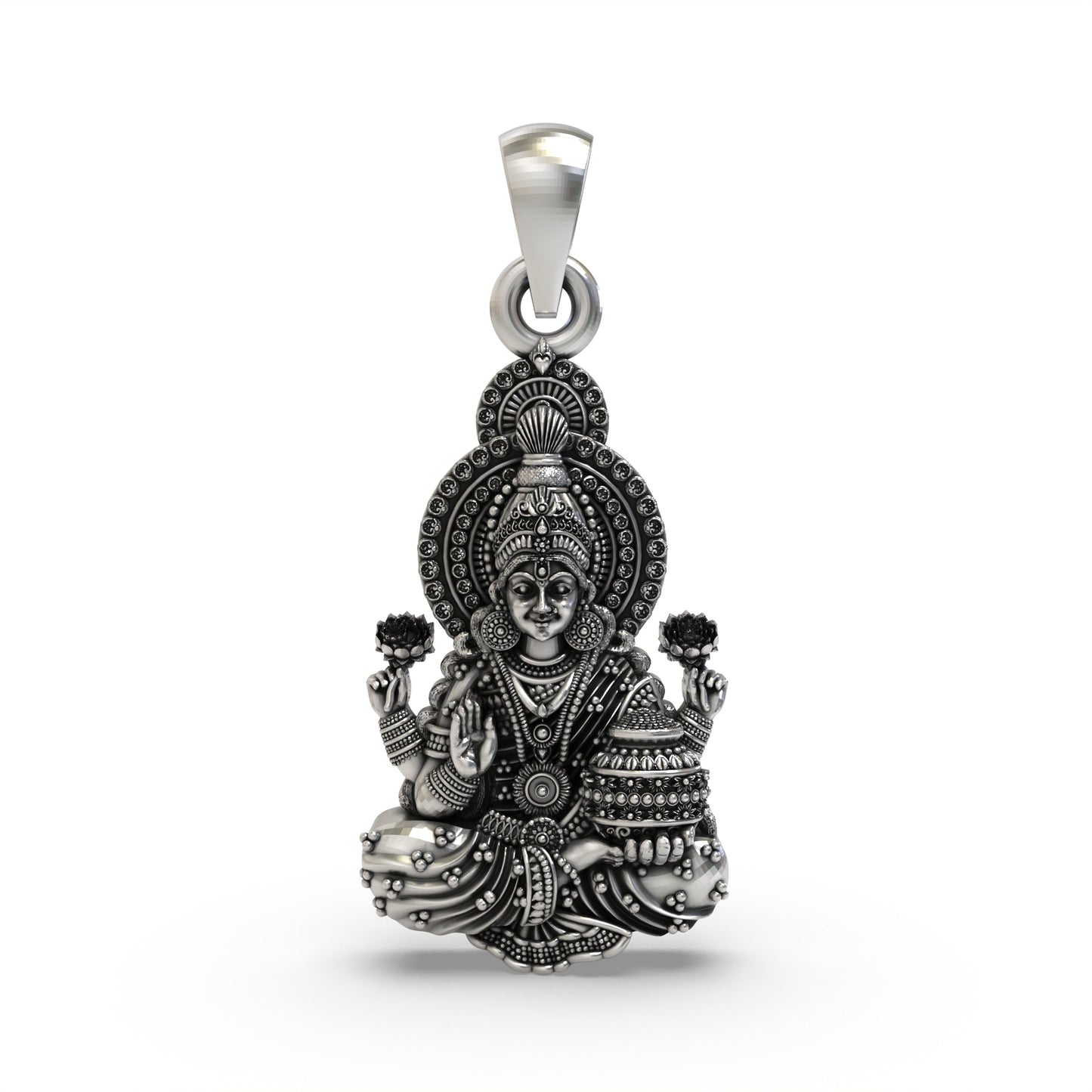 Lakshmi Maa Pendant in 925 Sterling Silver | Hindu Goddess of Wealth & Prosperity | Handmade Devotional Jewelry