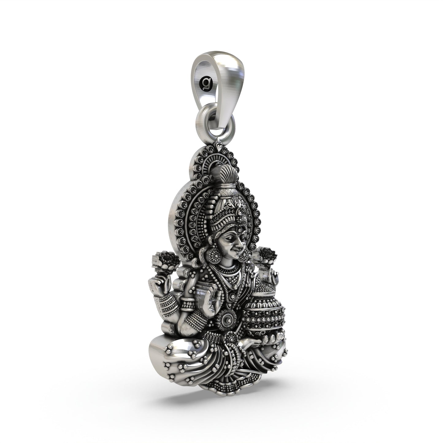Lakshmi Maa Pendant in 925 Sterling Silver | Hindu Goddess of Wealth & Prosperity | Handmade Devotional Jewelry