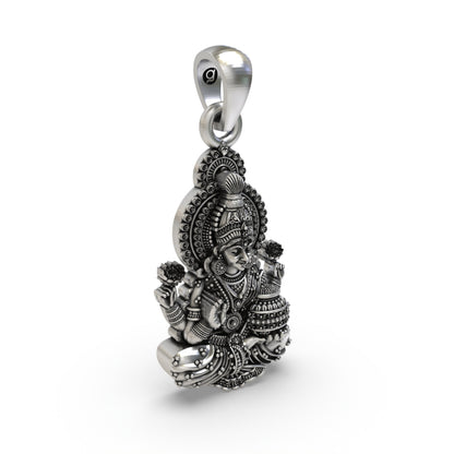 Lakshmi Maa Pendant in 925 Sterling Silver | Hindu Goddess of Wealth & Prosperity | Handmade Devotional Jewelry