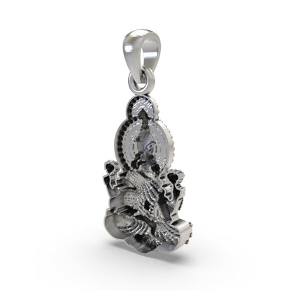 Lakshmi Maa Pendant in 925 Sterling Silver | Hindu Goddess of Wealth & Prosperity | Handmade Devotional Jewelry