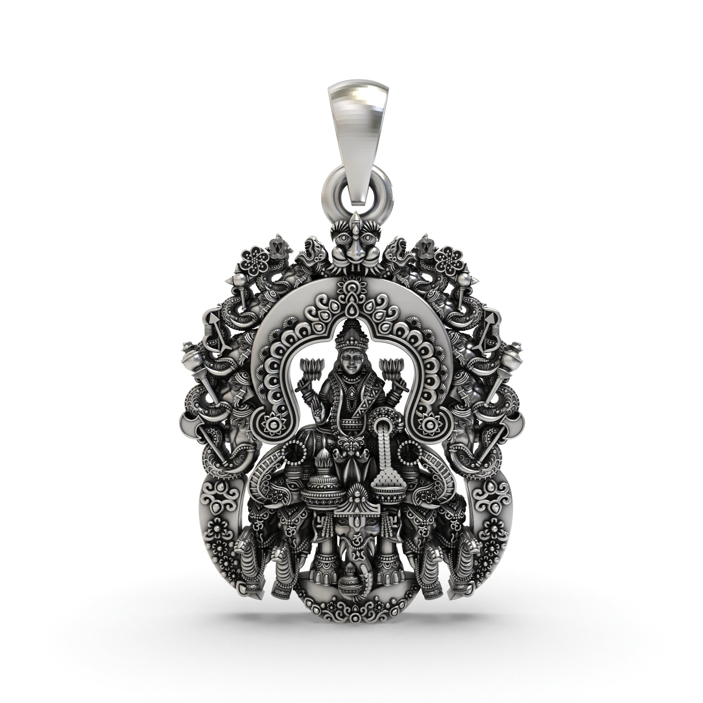 Lakshmi Maa Temple Pendant in 925 Sterling Silver | Goddess of Wealth & Prosperity | Handmade Spiritual Temple Jewelry