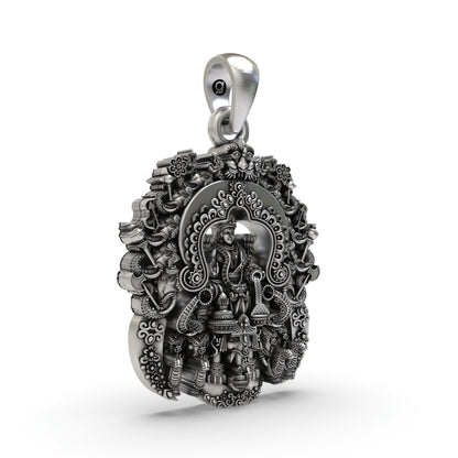 Lakshmi Maa Temple Pendant in 925 Sterling Silver | Goddess of Wealth & Prosperity | Handmade Spiritual Temple Jewelry