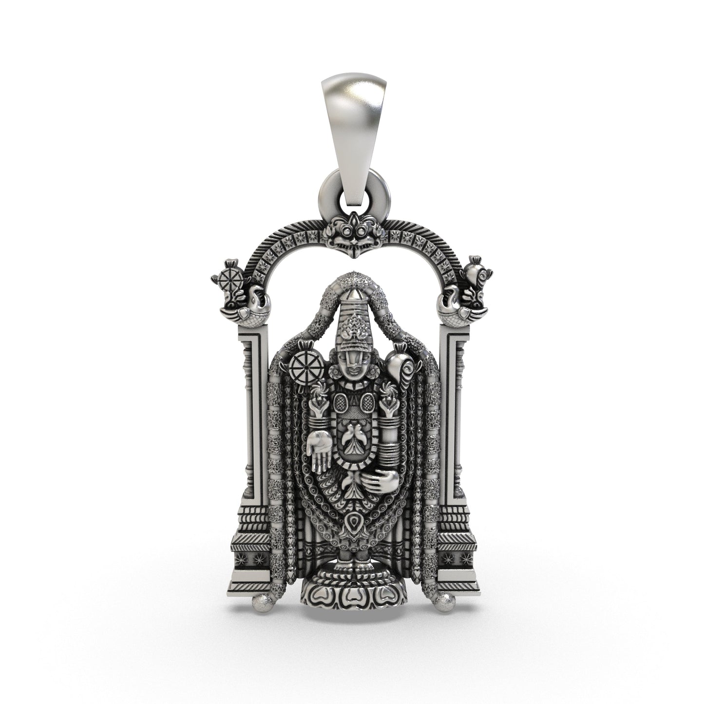 925 Sterling Silver Lord Venkateswara Pendant – Tirupati Balaji Idol in Temple Arch Design