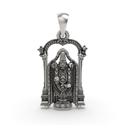 925 Sterling Silver Lord Venkateswara Pendant – Tirupati Balaji Idol in Temple Arch Design