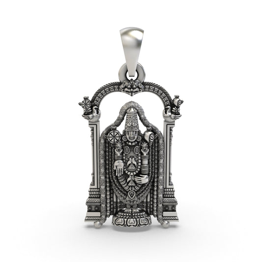 925 Sterling Silver Lord Venkateswara Pendant – Tirupati Balaji Idol in Temple Arch Design