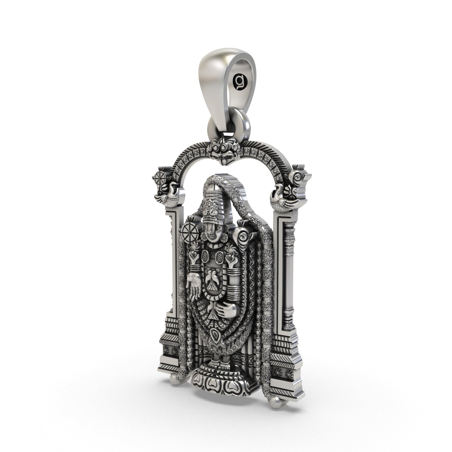 925 Sterling Silver Lord Venkateswara Pendant – Tirupati Balaji Idol in Temple Arch Design