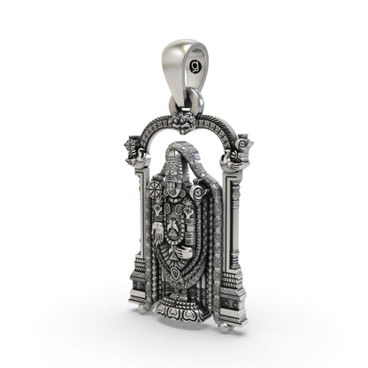 925 Sterling Silver Lord Venkateswara Pendant – Tirupati Balaji Idol in Temple Arch Design