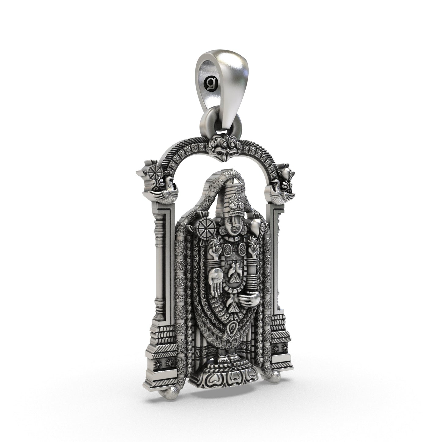 925 Sterling Silver Lord Venkateswara Pendant – Tirupati Balaji Idol in Temple Arch Design