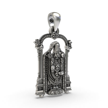 925 Sterling Silver Lord Venkateswara Pendant – Tirupati Balaji Idol in Temple Arch Design