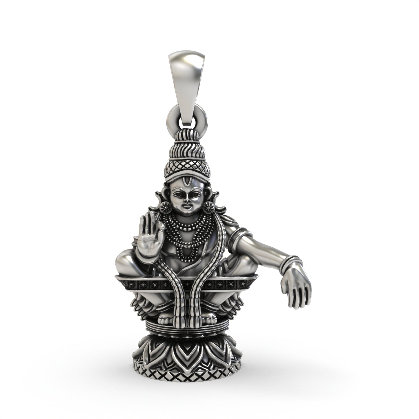 925 Sterling Silver Lord Ayyappa Pendant – Swami Ayyappan Idol Jewelry with Blessing Mudra