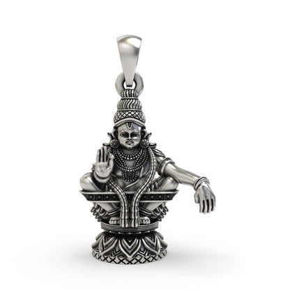 925 Sterling Silver Lord Ayyappa Pendant – Swami Ayyappan Idol Jewelry with Blessing Mudra