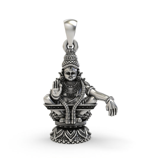 925 Sterling Silver Lord Ayyappa Pendant – Swami Ayyappan Idol Jewelry with Blessing Mudra