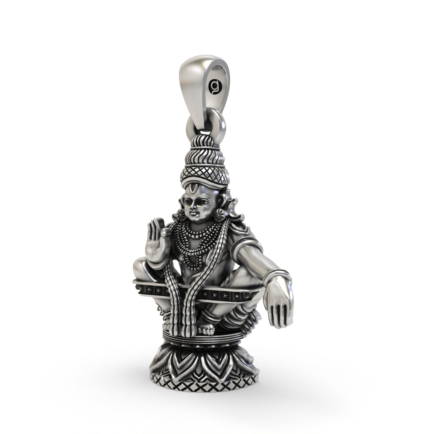 925 Sterling Silver Lord Ayyappa Pendant – Swami Ayyappan Idol Jewelry with Blessing Mudra