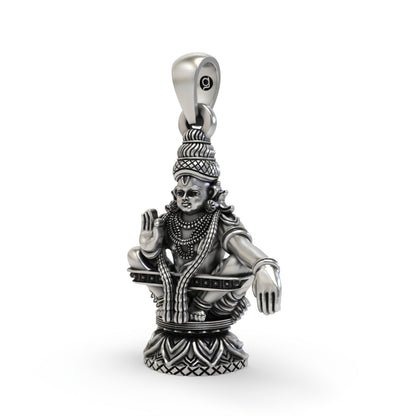 925 Sterling Silver Lord Ayyappa Pendant – Swami Ayyappan Idol Jewelry with Blessing Mudra