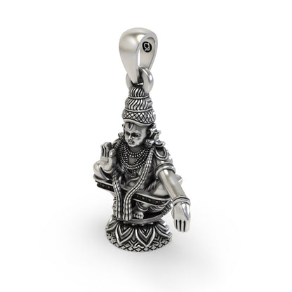 925 Sterling Silver Lord Ayyappa Pendant – Swami Ayyappan Idol Jewelry with Blessing Mudra