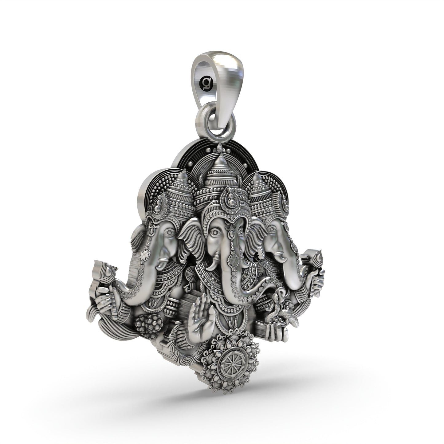 Trimukhi Ganesha Pendant in 925 Sterling Silver | Three-Faced Ganapati Jewelry | Handmade Hindu God Pendant for Protection & Blessings