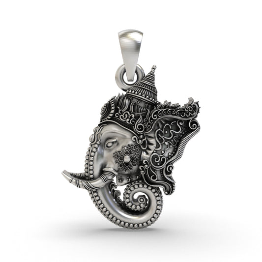 Lord Ganesha Face Pendant in 925 Sterling Silver | Ganapati Jewelry for Protection & Blessings | Handmade Hindu God Pendant