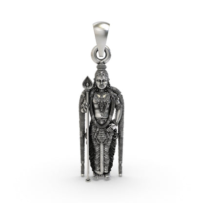 925 Sterling Silver Murugan Pendant — Kartikeya Subramanya Swamy Idol, Handmade Temple Jewellery