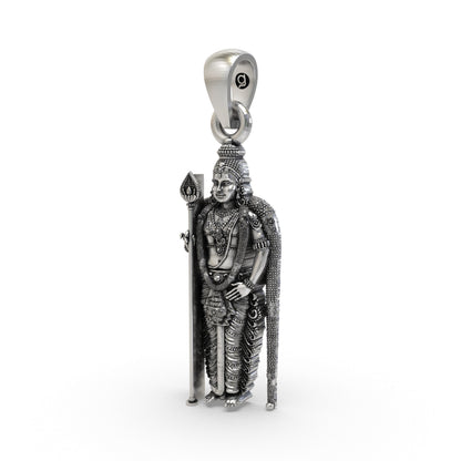 925 Sterling Silver Murugan Pendant — Kartikeya Subramanya Swamy Idol, Handmade Temple Jewellery