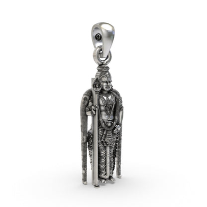 925 Sterling Silver Murugan Pendant — Kartikeya Subramanya Swamy Idol, Handmade Temple Jewellery