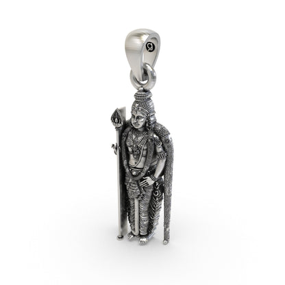 925 Sterling Silver Murugan Pendant — Kartikeya Subramanya Swamy Idol, Handmade Temple Jewellery