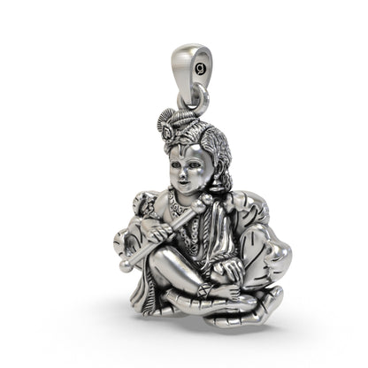 925 Sterling Silver Bal Krishna Pendant — Laddu Gopal Makhan Chor Idol, Handmade Temple Jewellery