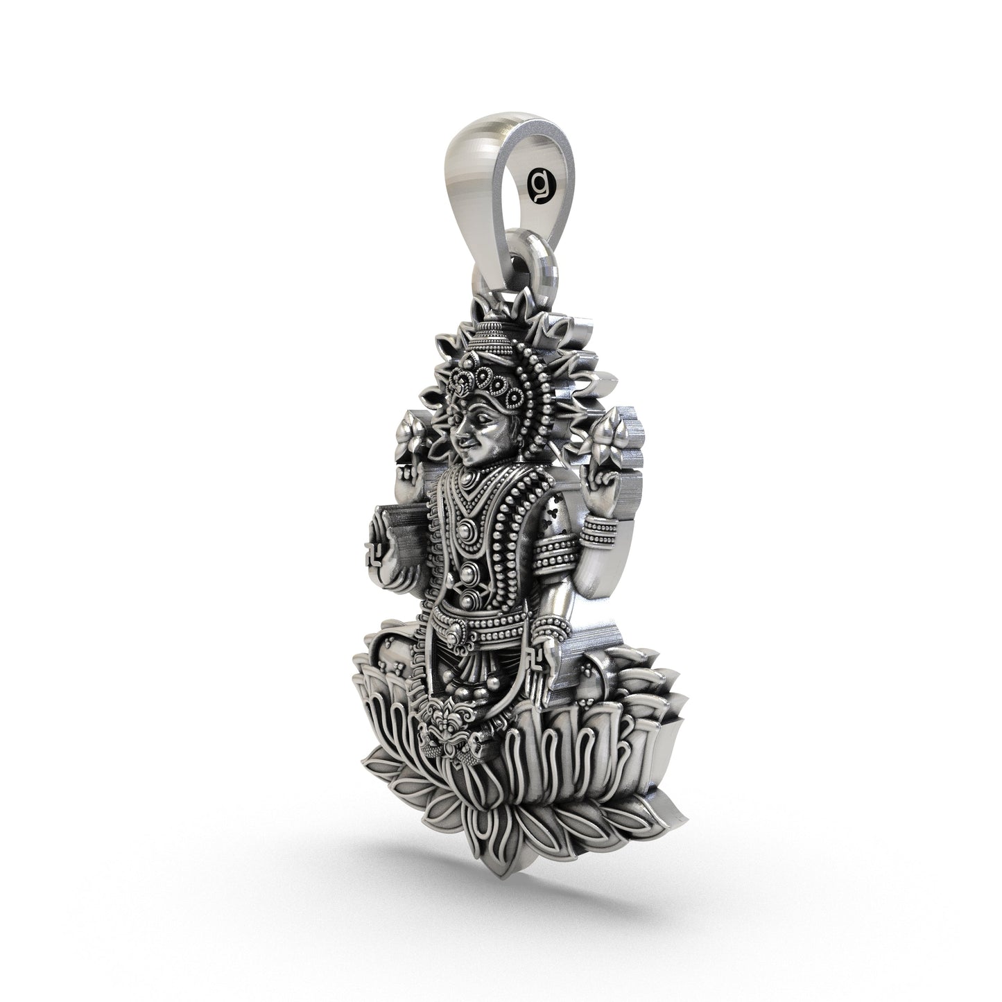 Lakshmi Maa Lotus Pendant in 925 Sterling Silver | Goddess of Wealth & Prosperity | Handmade Hindu Spiritual Jewelry
