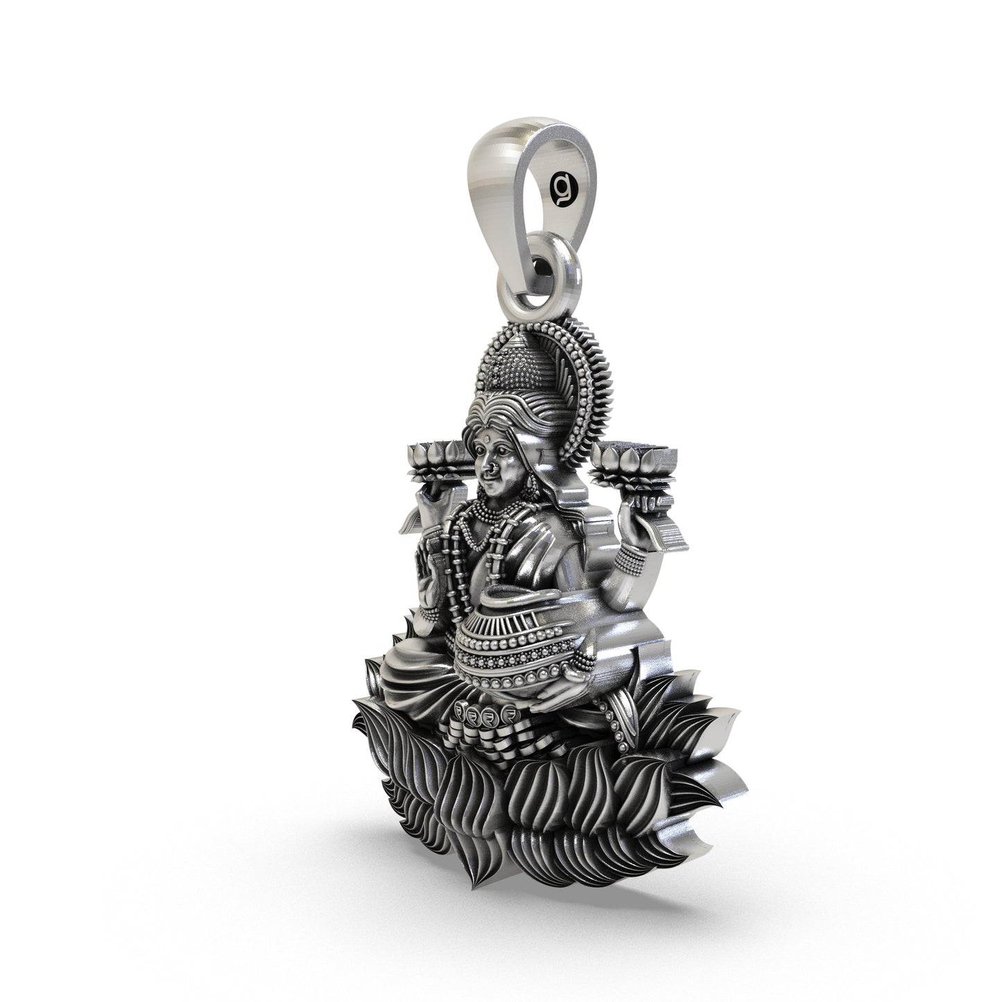 Lakshmi Maa Lotus Pendant in 925 Sterling Silver | Goddess of Wealth, Fortune & Prosperity | Handmade Hindu Spiritual Jewelry
