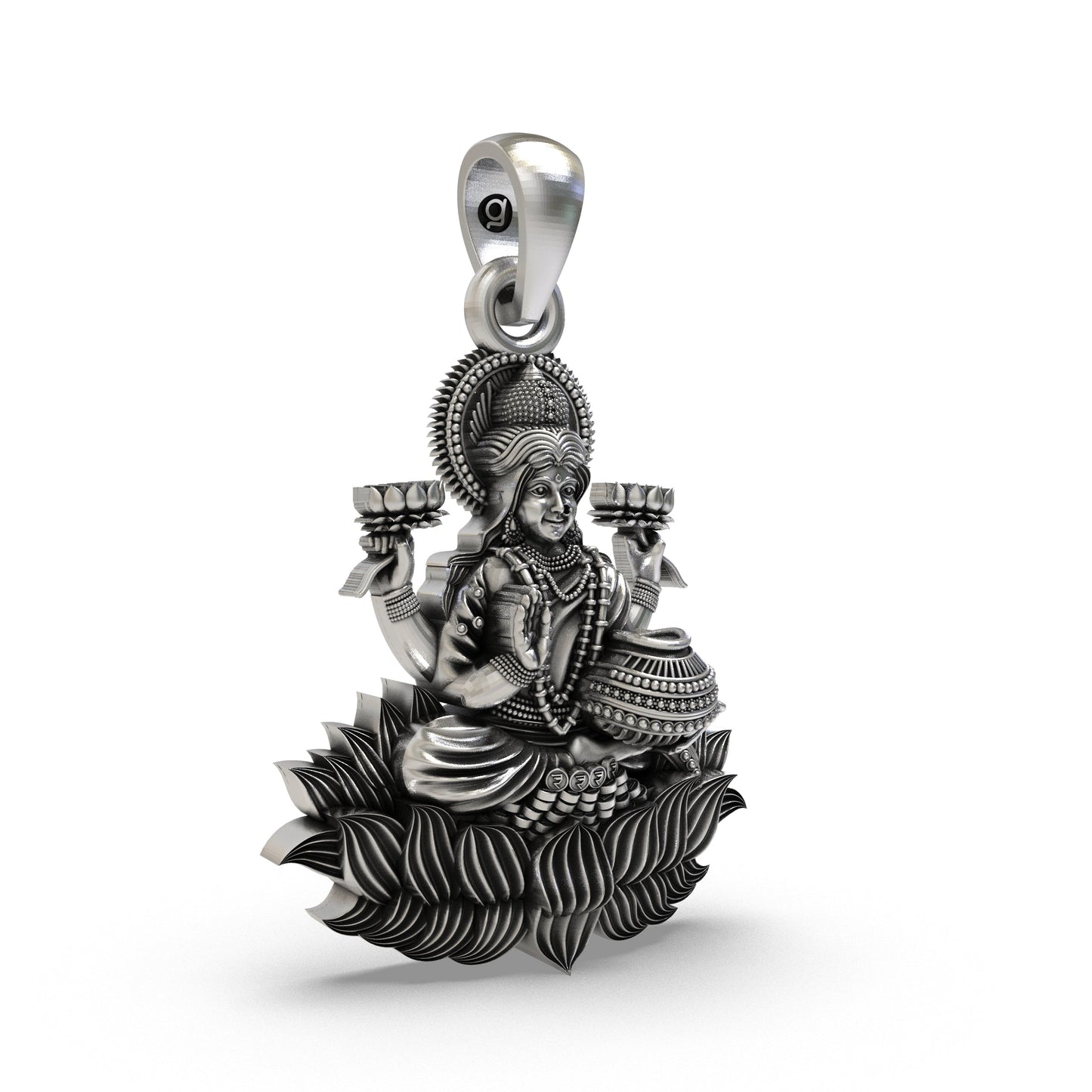 Lakshmi Maa Lotus Pendant in 925 Sterling Silver | Goddess of Wealth, Fortune & Prosperity | Handmade Hindu Spiritual Jewelry