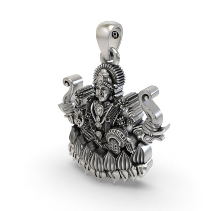 Lakshmi Maa with Elephants Pendant in 925 Sterling Silver | Goddess of Wealth & Prosperity | Handmade Hindu Spiritual Jewelry