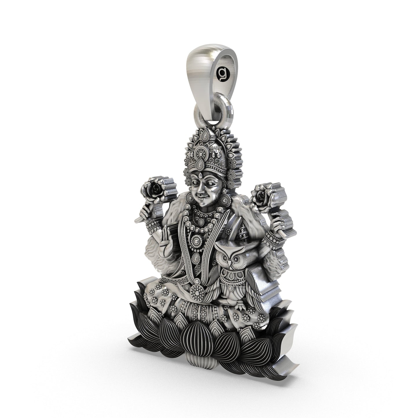 Lakshmi Maa with Owl Pendant in 925 Sterling Silver | Goddess of Wealth & Prosperity | Handmade Hindu Spiritual Jewelry