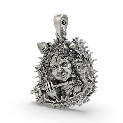 Bal Krishna Flute Pendant in 925 Sterling Silver | Krishna Jewelry for Devotion & Blessings | Handmade Hindu Spiritual Pendant