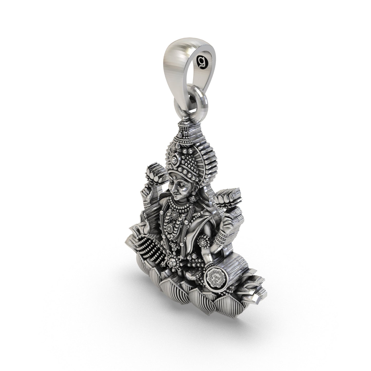 Lakshmi Maa Lotus Pendant in 925 Sterling Silver | Goddess of Wealth, Fortune & Prosperity | Handmade Hindu Spiritual Jewelry