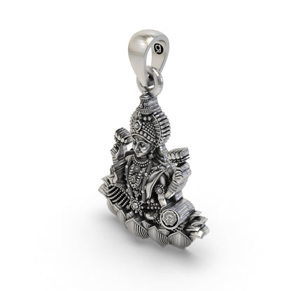 Lakshmi Maa Lotus Pendant in 925 Sterling Silver | Goddess of Wealth, Fortune & Prosperity | Handmade Hindu Spiritual Jewelry