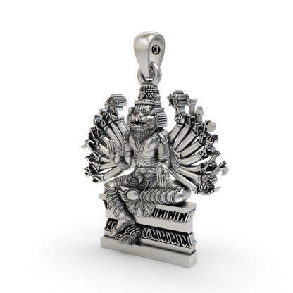 925 Sterling Silver Narasimha Pendant — Ugra Multi-Armed Avatar of Vishnu, Handmade Temple Jewellery