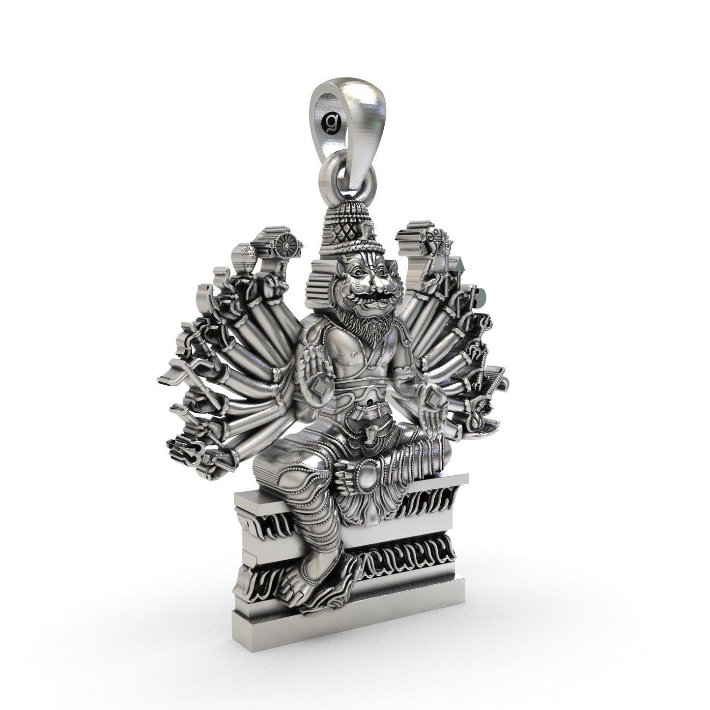 925 Sterling Silver Narasimha Pendant — Ugra Multi-Armed Avatar of Vishnu, Handmade Temple Jewellery