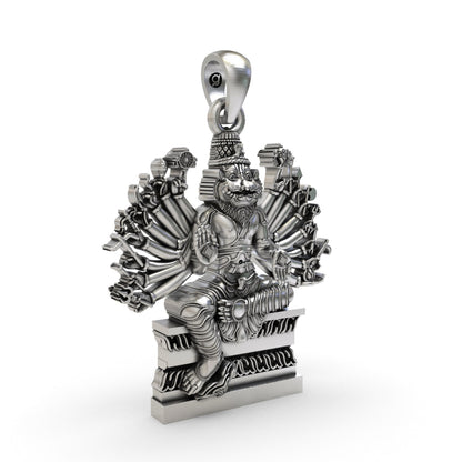925 Sterling Silver Narasimha Pendant — Ugra Multi-Armed Avatar of Vishnu, Handmade Temple Jewellery