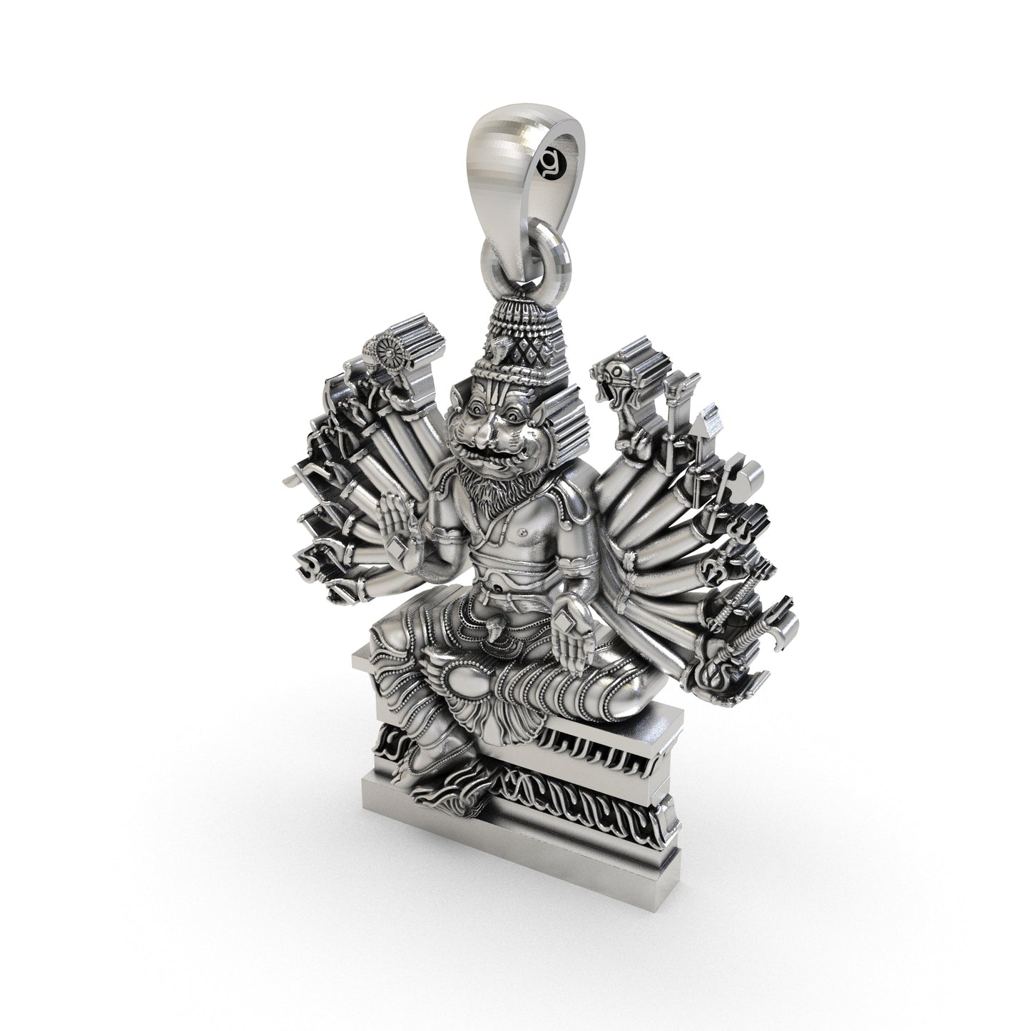 925 Sterling Silver Narasimha Pendant — Ugra Multi-Armed Avatar of Vishnu, Handmade Temple Jewellery