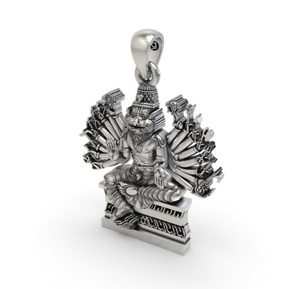 925 Sterling Silver Narasimha Pendant — Ugra Multi-Armed Avatar of Vishnu, Handmade Temple Jewellery