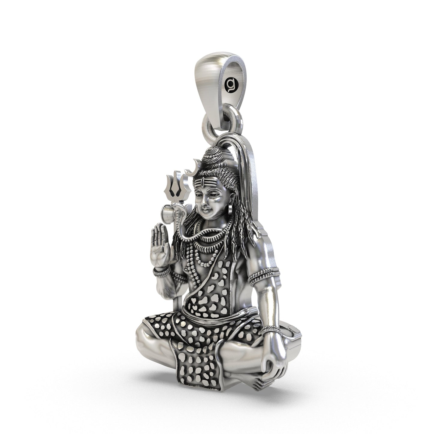 925 Sterling Silver Shiva Pendant — Mahadev in Meditation with Trishul & Snake, Handmade Temple Jewellery