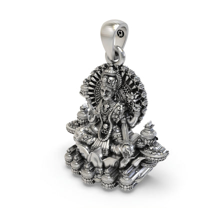 925 Sterling Silver Lakshmi Pendant — Goddess Mahalakshmi on Lotus with Kalash, Handmade Temple Jewellery