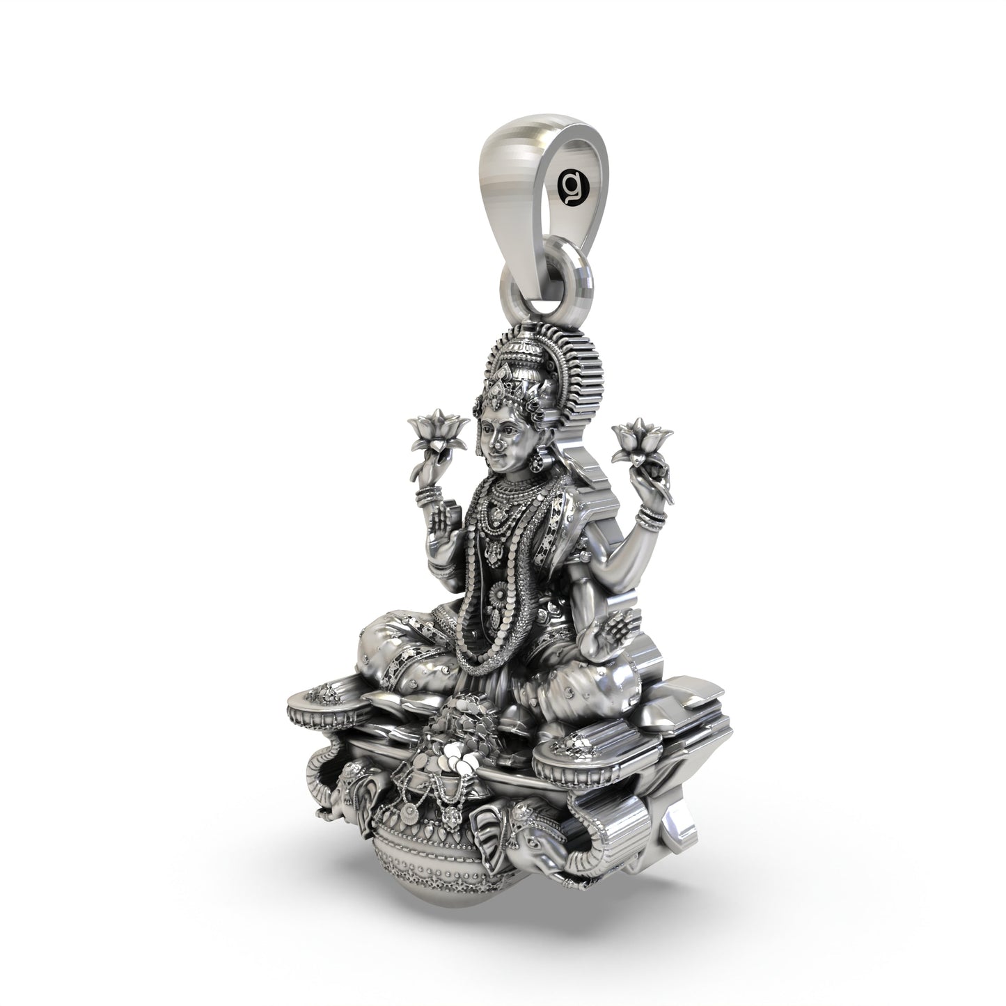 925 Sterling Silver Gajalakshmi Pendant — Goddess Mahalakshmi on Lotus with Elephants & Kalash, Handmade Temple Jewellery