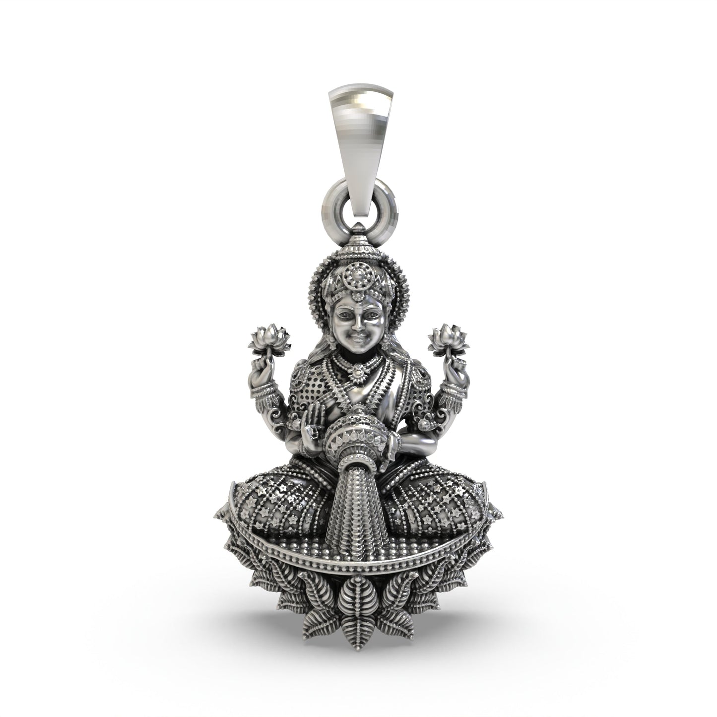 925 Silver Goddess Lakshmi Pendant | Handmade Mahalaxmi Lotus Jewelry
