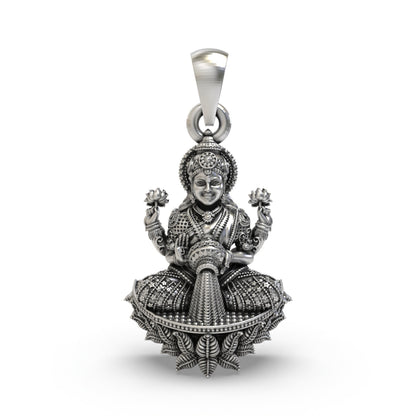 925 Silver Goddess Lakshmi Pendant | Handmade Mahalaxmi Lotus Jewelry